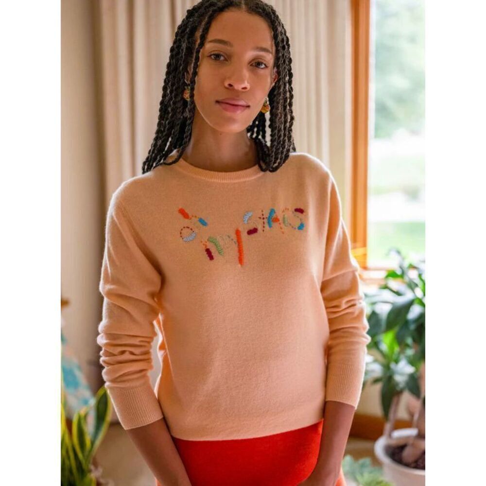 Lingua Franca Oh My Stars Crewneck Embroidered  Sweater Pullover S NEW
